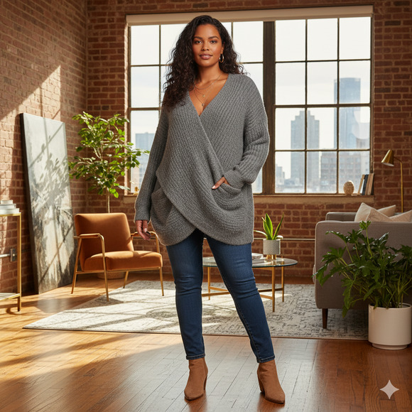 Urban Outfitters Gray Textured Knit Oversized Sweater Women’s XXXL Draped Front - Picture 1 of 11